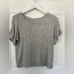 Caution To The Wind Heather Gray Ruffle Sleeve Knit Tee